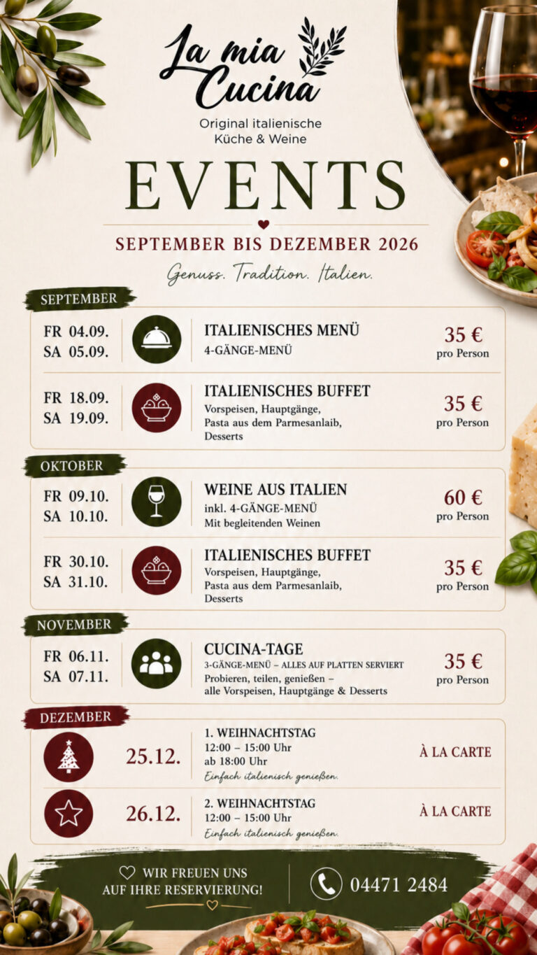Events im La Mia Cucina September - Dezember 2026